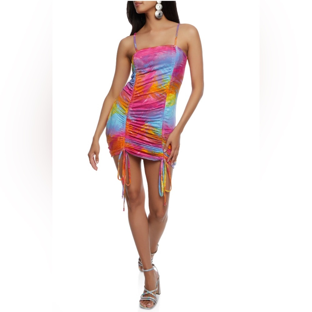 Tie Dye Ruched Cami Mini Dress Women’s Small NWT